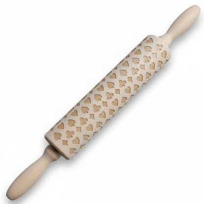 Wooden Christmas poker printing rolling pin from WoodyKitchenware featuring festive holiday designs for baking fun.
