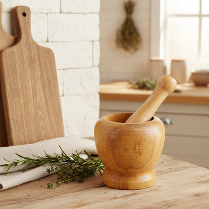 Natural wood garlic masher and peeler set by WoodyKitchenware, eco-friendly kitchen essential crafted from smooth, durable wood.