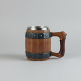 Wooden barrel-shaped mug by WoodyKitchenware, sculpted artisan design, crafted from solid wood for Cellar Master&