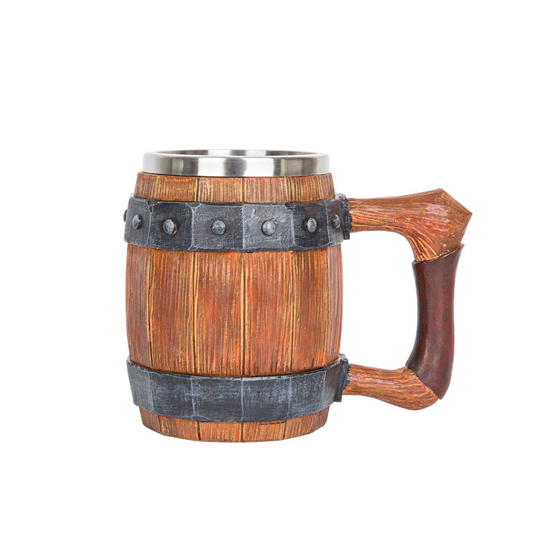 Wooden barrel-shaped mug by WoodyKitchenware, sculpted artisan design, solid wood drink stein for craft beer or beverages.
