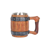 Wooden barrel-shaped mug by WoodyKitchenware, sculpted artisan design, solid wood drink stein for craft beer or beverages.