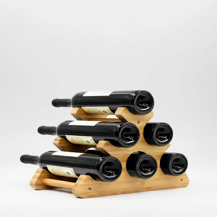 Bamboo wood wine rack and holder by WoodyKitchenware, showcasing a sturdy, natural display for wine bottles.