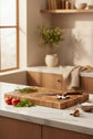 Yellow acacia solid wood cutting board by WoodyKitchenware, ideal for kitchen prep and serving.