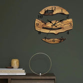 Glass wall clock with Nordic wood texture and timber illusion design by WoodyKitchenware, silent clock for modern home decor.