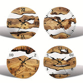 Nordic wood texture glass wall clock with minimalist design and silent movement by WoodyKitchenware, suitable for modern home decor.