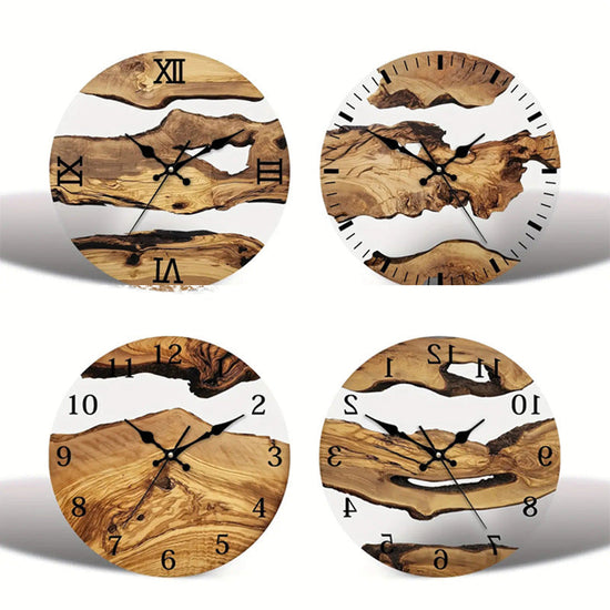 Nordic wood texture glass wall clock with minimalist design and silent movement by WoodyKitchenware, suitable for modern home decor.