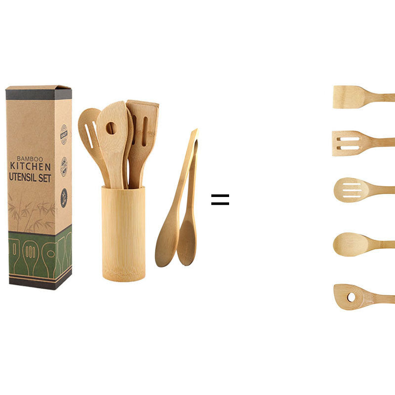 WoodyKitchenware eco-friendly bamboo spatula set with square holder, ergonomic design, sustainable kitchen essential, natural wood finish