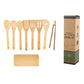 Eco-friendly bamboo spatula set with square holder from WoodyKitchenware, featuring ergonomic handles for sustainable kitchen use.