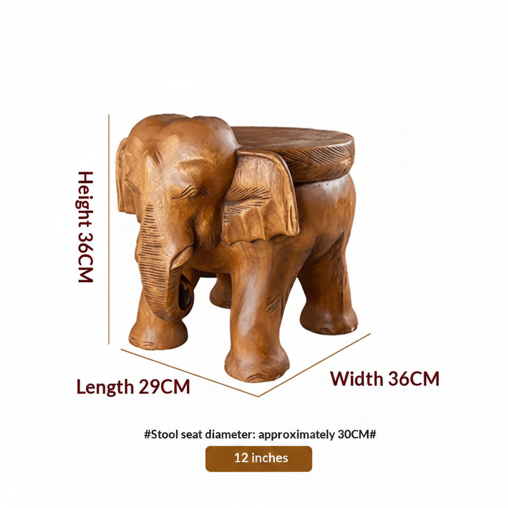 Solid wood elephant side table by WoodyKitchenware featuring a natural finish and detailed carved design.