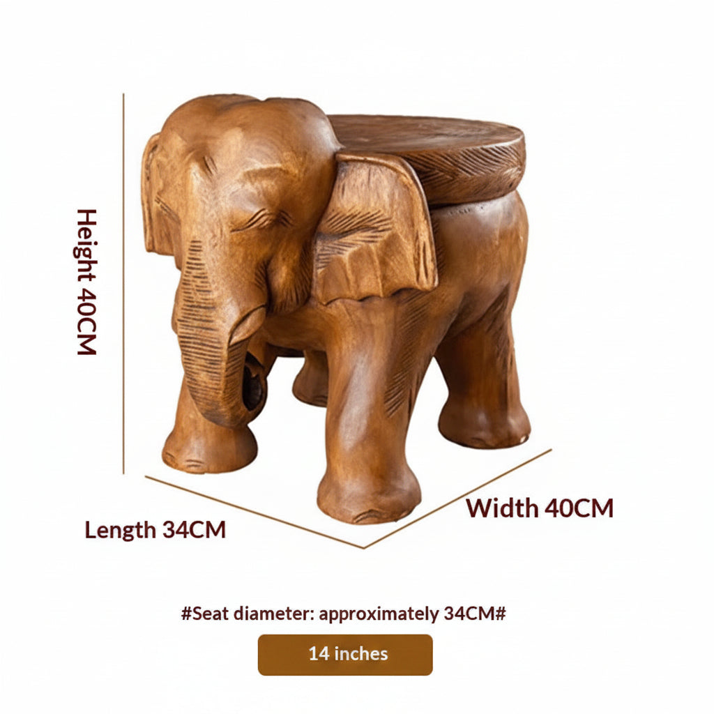 Solid wood elephant side table by WoodyKitchenware, featuring a carved elephant design and natural wood finish.