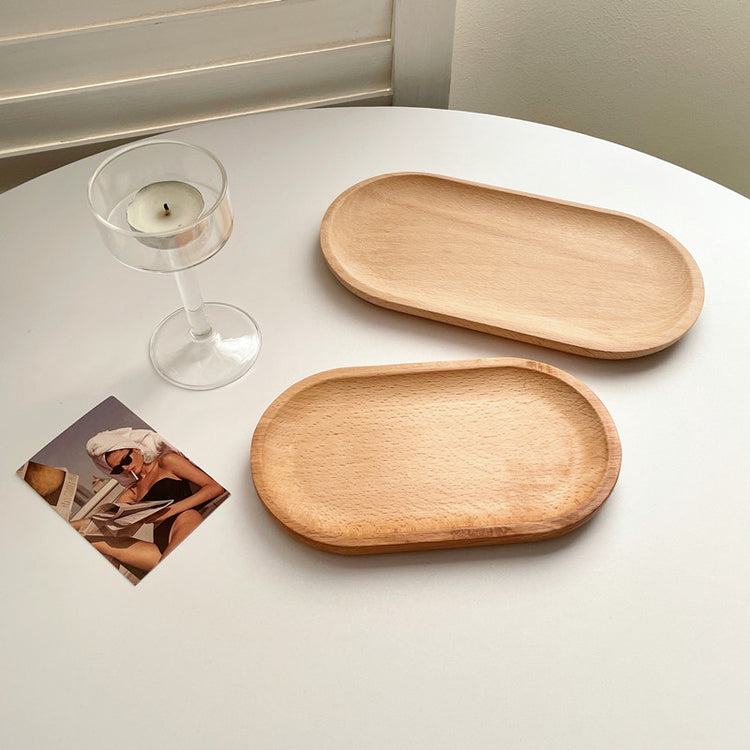 Round wooden trays from WoodyKitchenware INS Wind Wooden Pallets collection, showcasing minimalist design and natural wood finish.