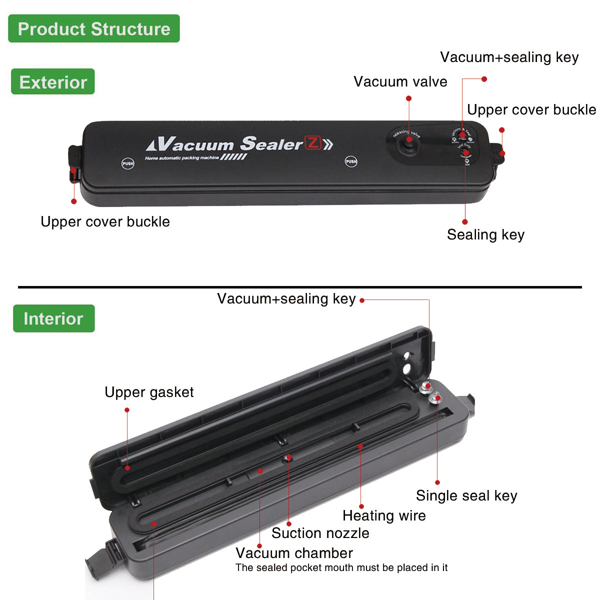 Black WoodyKitchenware vacuum sealing machine by WoodyKitchenware for preserving freshness in food storage.