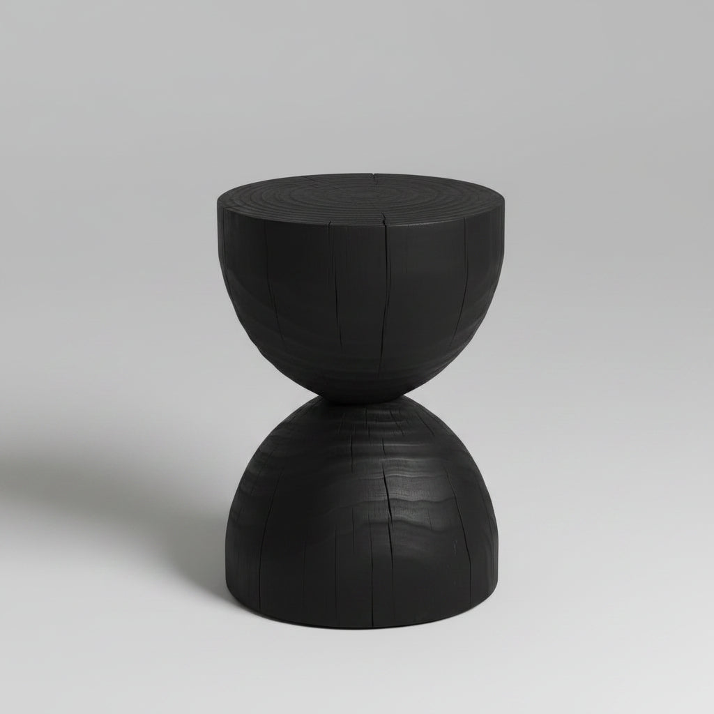 Black solid mango wood side end table by WoodyKitchenware, featuring a sleek modern design with sturdy construction.