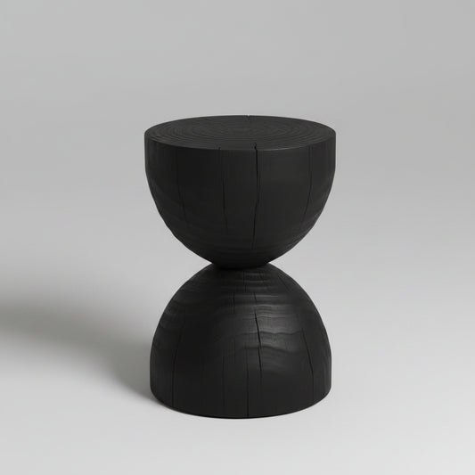 Black solid mango wood side end table by Woody's Rituals, featuring a sleek modern design with sturdy construction.