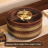 Double-tier solid wood dried fruit tray with brass cloud pattern by WoodyKitchenware, showcasing a luxurious wooden snack stage.