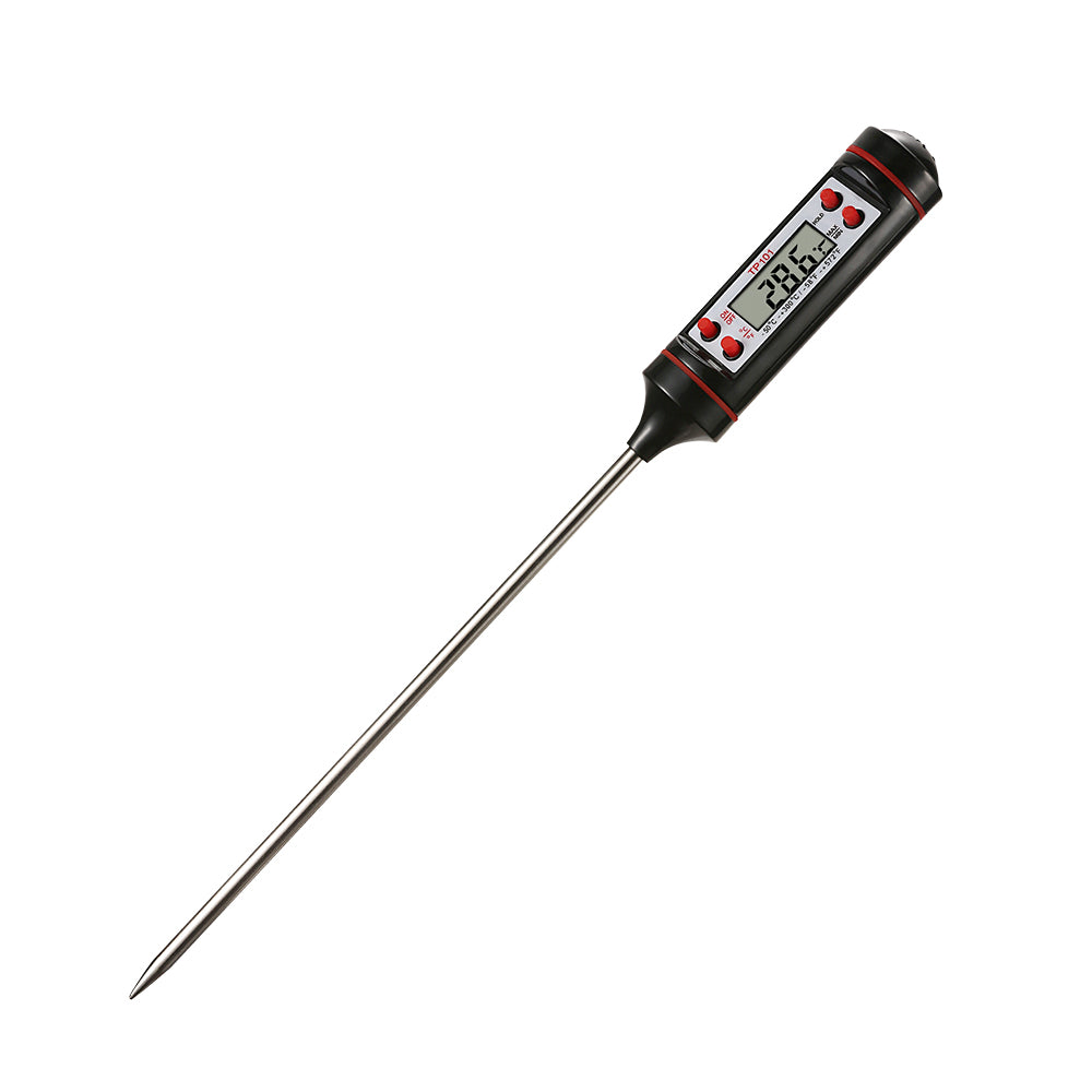 Digital meat thermometer by WoodyKitchenware with a digital display, used for precise temperature measurement of meats.