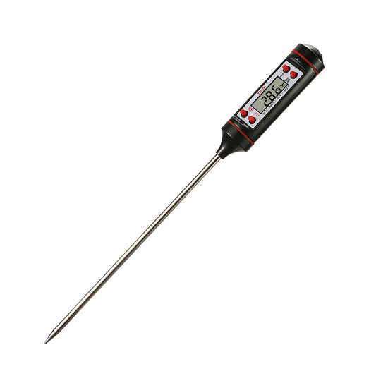 Digital meat thermometer by WoodyKitchenware with a digital display, used for precise temperature measurement of meats.