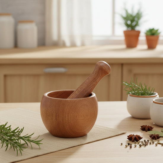 Traditional wooden garlic masher from WoodyKitchenware, Chinese-style kitchen tool with a charming, rustic design for efficient garlic crushing.