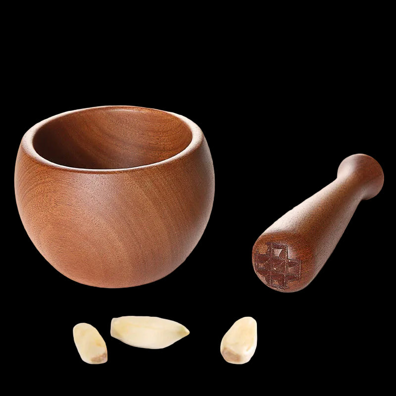 Traditional wooden garlic masher by WoodyKitchenware, Chinese-style kitchen tool with charming, efficient design for garlic crushing.