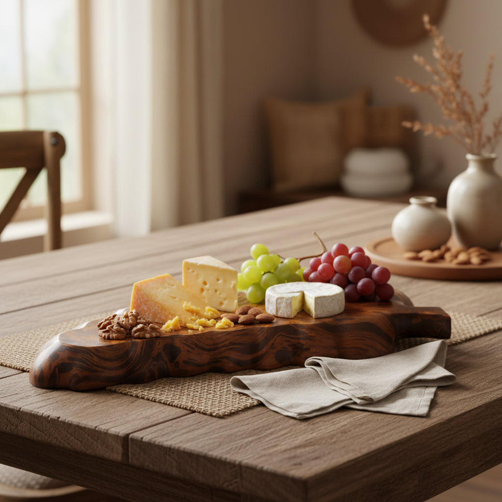 Solid wood dried fruit tray by Woody's Ritual, handcrafted by WoodyKitchenware, showcasing a natural wood finish and ample surface for dried fruit.