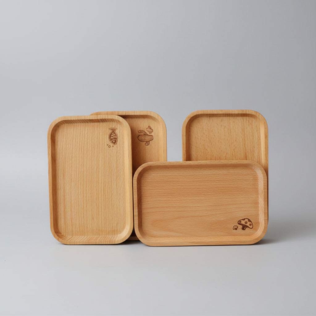 Wooden dish tray in long fish shape by WoodyKitchenware, handcrafted with coastal charm for serving or decorative use.