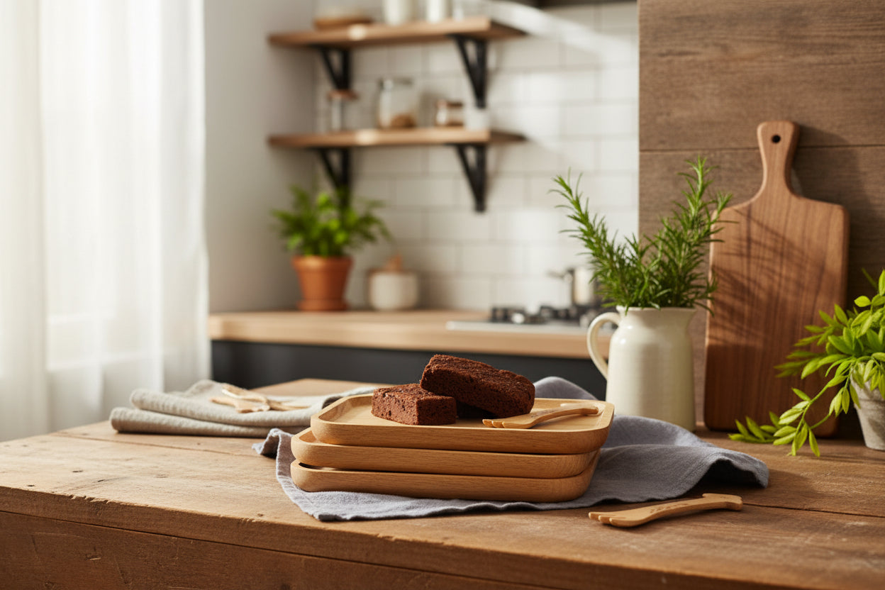 Handcrafted wooden fish-shaped dish tray by WoodyKitchenware, perfect for coastal-themed table settings and serving small dishes.