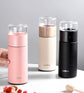 Pink WoodyKitchenware stainless steel 360ml thermos water bottle with tea infuser, ideal for travel and tea separation.