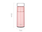 Pink WoodyKitchenware thermos water bottle with tea separation mug, 360ml stainless steel travel mug with tea infuser.
