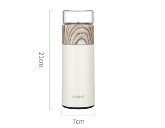 Pink WoodyKitchenware Thermos Water Bottle with tea infuser, 360ml stainless steel travel mug for hot and cold beverages.