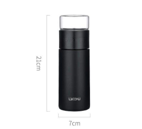 Pink WoodyKitchenware stainless steel 360ml thermos water bottle with tea infuser, ideal for travel and tea separation.