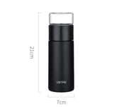 Pink WoodyKitchenware stainless steel 360ml thermos water bottle with tea infuser, ideal for travel and tea separation.