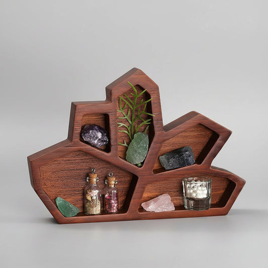 Gothic crystal wooden tray for aromatherapy and essential oils display by WoodyKitchenware, with intricate design and natural wood finish.