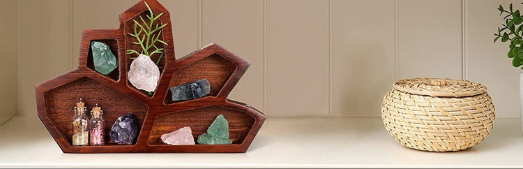 Gothic crystal wooden tray by WoodyKitchenware for displaying aromatherapy and essential oils, made of wood with intricate design.