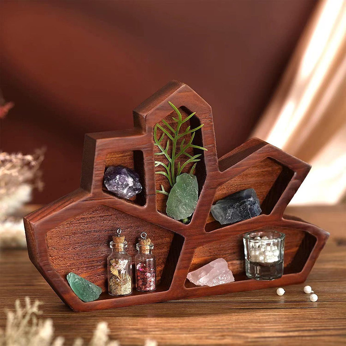 Gothic crystal wooden tray for aromatherapy and essential oils, featuring a decorative display plate by WoodyKitchenware.