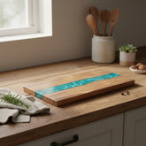 Square resin acacia board by WoodyKitchenware featuring epoxy timber fusion, ideal for serving or display.