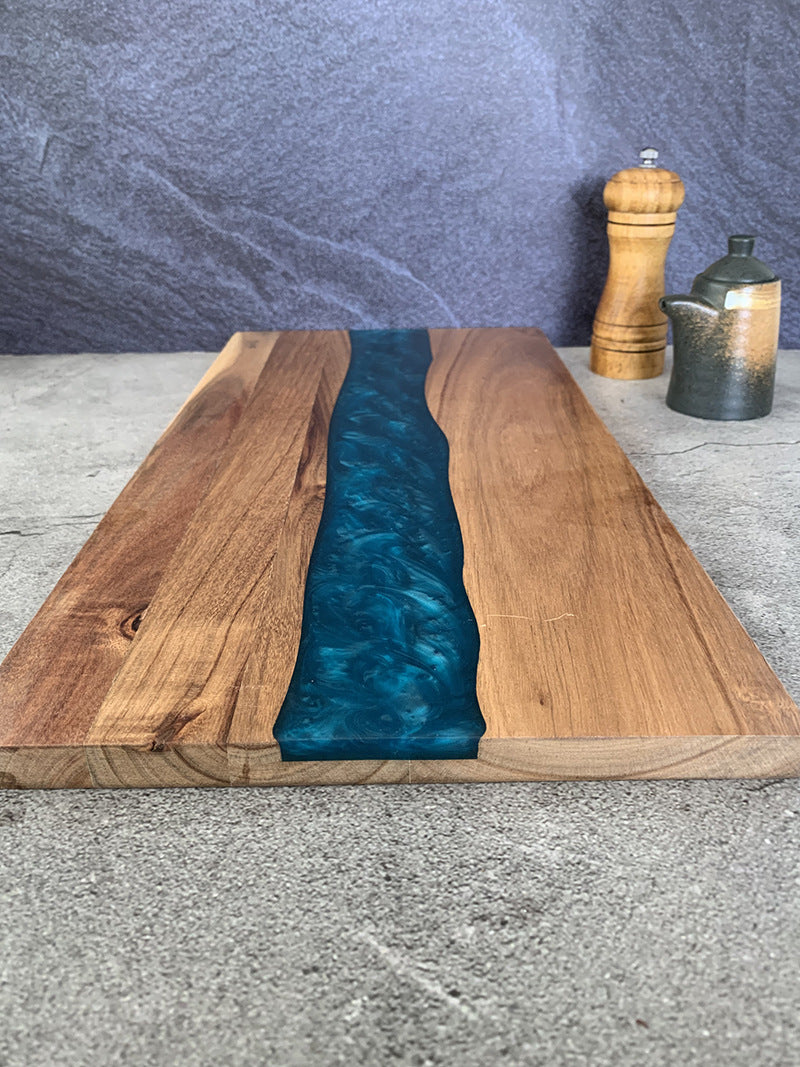 Square resin-acacia board by WoodyKitchenware featuring epoxy timber fusion, crafted by WoodyKitchenware.
