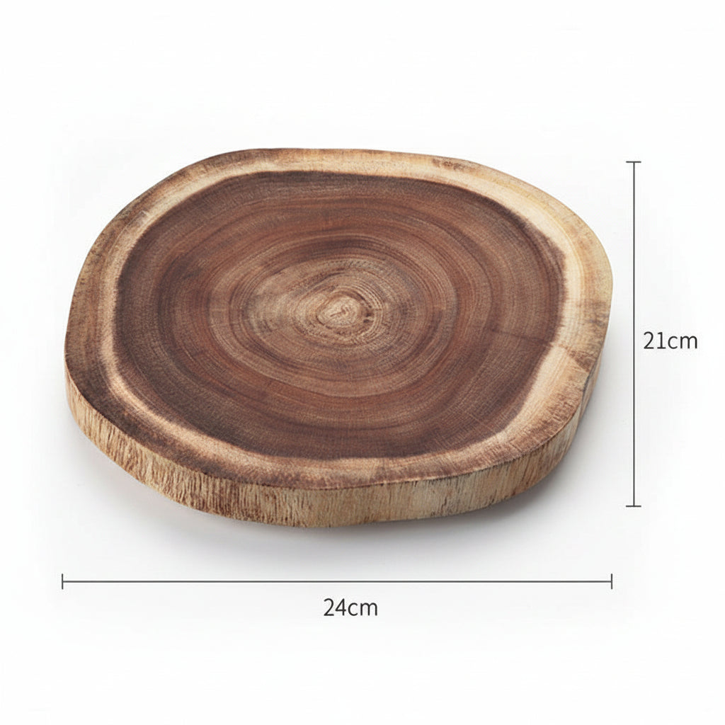 Round double-sided log cutting board by WoodyKitchenware, showcasing natural wood grain and versatile design for kitchen use.