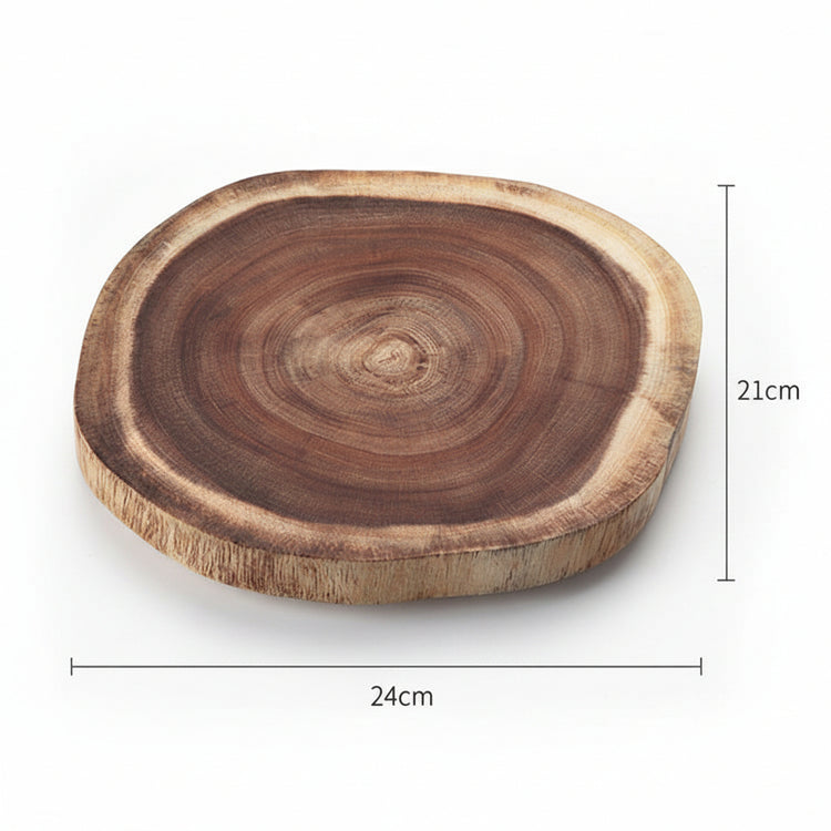 Round double-sided log cutting board by WoodyKitchenware, showcasing natural wood grain and versatile design for kitchen use.