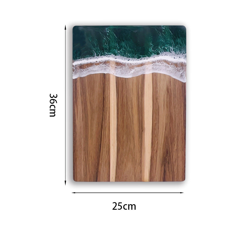 Square resin wave acacia board by WoodyKitchenware with coastal timber stage, handcrafted solid wood and resin for serving or display.