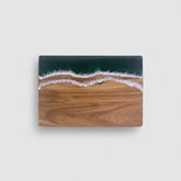 Square resin wave acacia board by WoodyKitchenware with coastal timber stage, handcrafted solid wood and resin design.